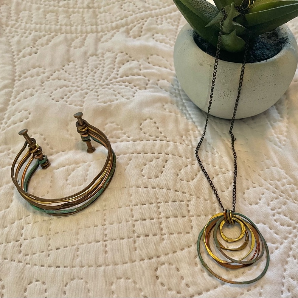 Custom made mixed metal necklace and cuff bracelet (adjustable)